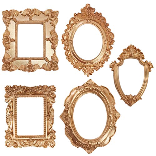 PRETYZOOM 5 Piezas Vintage Barroco Oval Foto Marco Mesa Antigua Resina Decoración Oro Ornamentado Texturizado-Estilo Europeo Foto Marcos de Escritorio Foto-Marco Creativo Foto Props (Estilo Aleatorio)
