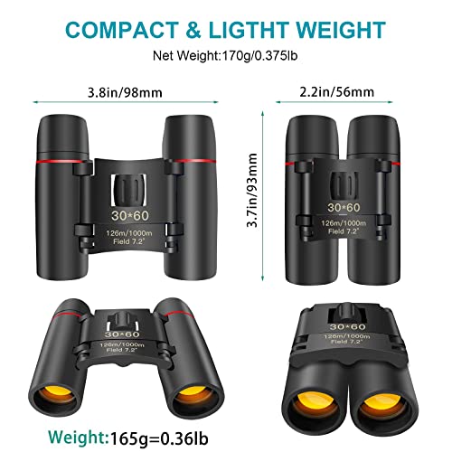 Prismáticos Binoculares - 30x60 binoculares Plegables compactos,visión Nocturna con Poca luz,bservación de Aves,Caza al Aire Libre,Senderismo.