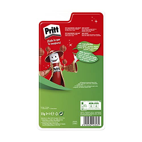 Pritt Barra Adhesiva, pegamento infantil seguro para niños para manualidades, cola universal de adhesión fuerte para estuche escolar y oficina, 2+1 x 22 g Pritt Stick