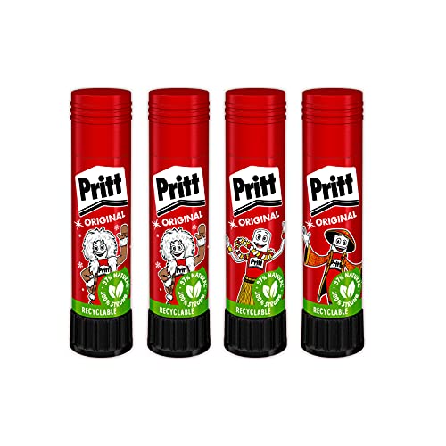 Pritt Barra Adhesiva, pegamento infantil seguro para niños para manualidades, cola universal de adhesión fuerte para estuche escolar y oficina, 3+1 x 11 g Pritt Stick