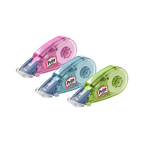 Pritt Micro Rolli, correctores de bolígrafo para tapar errores, cintas correctoras que no dejan manchas, corrector escolar en azul, verde y rosa, 15 x (5mm x 6m)