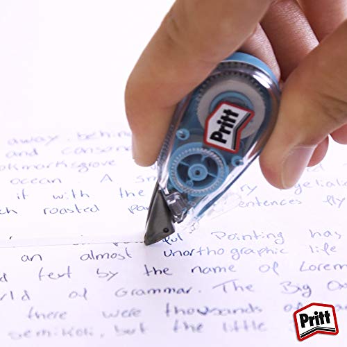 Pritt Micro Rolli, correctores de bolígrafo para tapar errores, cintas correctoras que no dejan manchas, corrector escolar en azul, verde y rosa, 15 x (5mm x 6m)