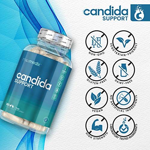 Probiótico Cándida Support 180 Cápsulas - Para la Flora Intestinal y la Cándida, Con Lactobacillus Acidophilus, Bífidobacterias y Prebioticos Ácido Caprílico y Zinc, Sin Gluten y Sin Lactosa