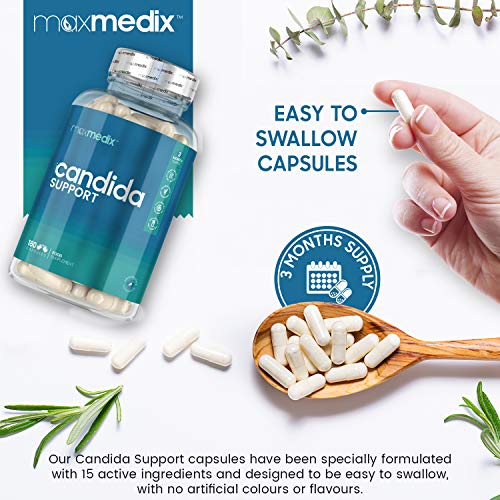 Probiótico Cándida Support 180 Cápsulas - Para la Flora Intestinal y la Cándida, Con Lactobacillus Acidophilus, Bífidobacterias y Prebioticos Ácido Caprílico y Zinc, Sin Gluten y Sin Lactosa