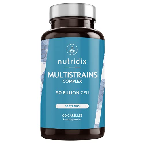 Probióticos Multistrains 50 Mil Millones de UFC por Dosis - 10 Cepas Naturales para la Flora Intestinal y Defensas - 60 Cápsulas Nutridix