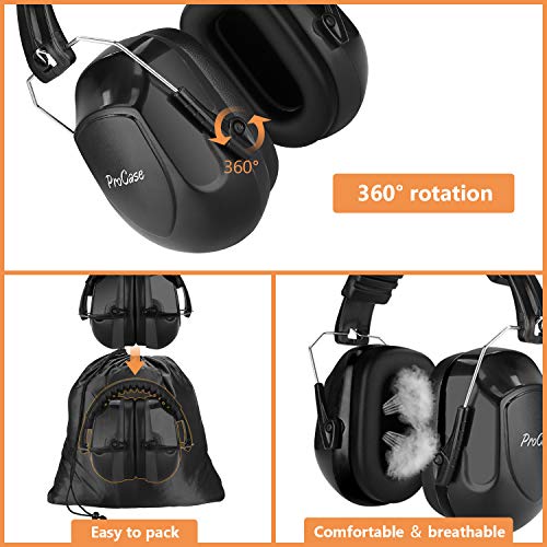 Procase 2 uds. Casco Antiruido, Protector Auditivo SNR 34 dB Aislante de Ruido Profesional, Casco Insonorizado Protector de Oído para Campo de Disparo, Caza -Negro