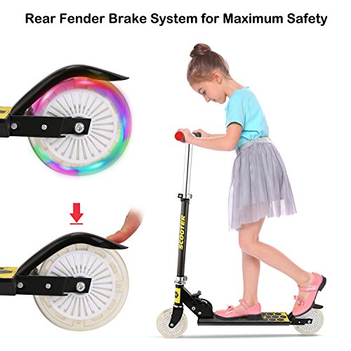 Profun Patinete 2 Ruedas Patinete Plegable para Niños Patinete Infantil con Freno Altura del Manillar Ajustable Patinete Niño Scooter con Luz Led Patinete con Luces para Niñas de 3-7 Años