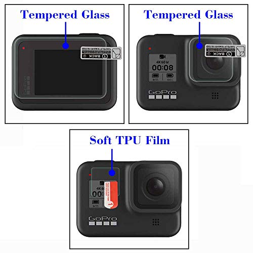 Protector de Pantalla para GoPro Hero8 Hero 8 Vidrio Templado y lente y pequeña pantalla frontal, ULBTER 0,3 mm Dureza 9H Antiarañazos Antihuellas【2+2+2 Unidades】