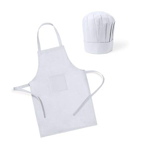 Publiclick Lote 25 Delantales + Gorros de Cocina Infantiles para Niños Blancos - Delantales Niños Juveniles