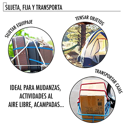 PULPOS ELÁSTICOS con Gancho de Alta Resistencia | Cuerdas de Amarre Elásticas para Coche Bicicleta Equipajes y Transporte | Cinchas o Eslingas de Carga Portaequipajes para Caravanas y Camping