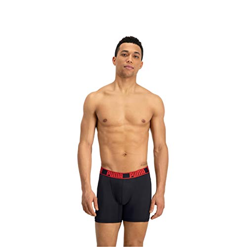 Puma Active Boxer 2P Packed Ropa interior de deporte, Rojo (black/red 232), X-Large (Tallas De Fabricante: 040) (Pack de 2 para Hombre