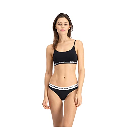 PUMA Iconic Women's String-Thong (2 Pack) Ropa Interior, Negro, S (Pack de 2) para Mujer