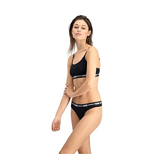 PUMA Iconic Women's String-Thong (2 Pack) Ropa Interior, Negro, S (Pack de 2) para Mujer