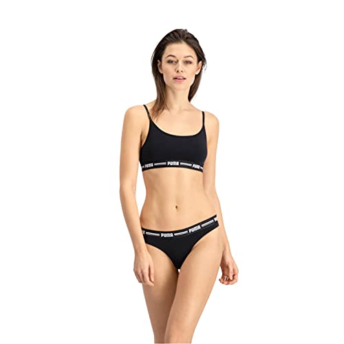 PUMA Iconic Women's String-Thong (2 Pack) Ropa Interior, Negro, S (Pack de 2) para Mujer