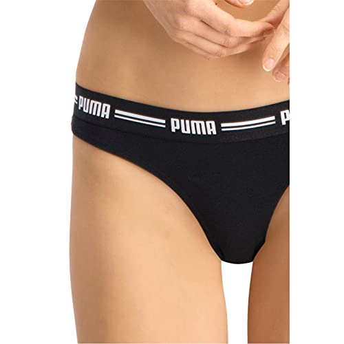 PUMA Iconic Women's String-Thong (2 Pack) Ropa Interior, Negro, S (Pack de 2) para Mujer