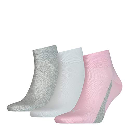 PUMA Lifestyle Quarter Socks (3 Pack) Calcetines, Basic Pink, 39/42 Unisex Adulto