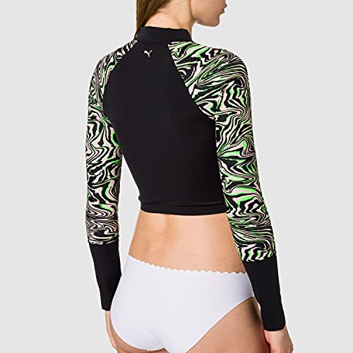 PUMA Swim Women's Cropped Rash Guard Camiseta, Negro Combo, L para Mujer