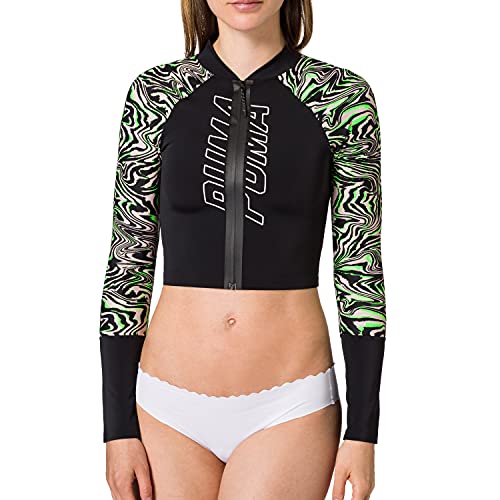 PUMA Swim Women's Cropped Rash Guard Camiseta, Negro Combo, L para Mujer