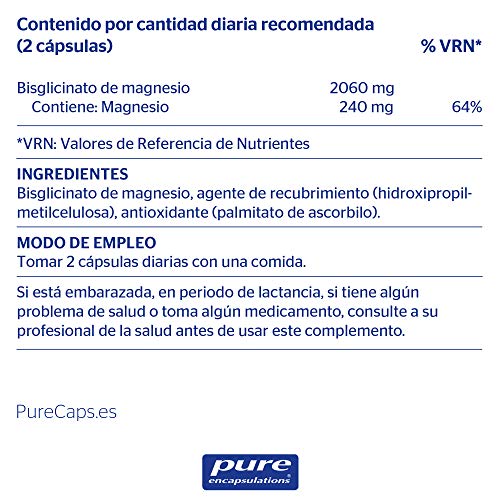 Pure Encapsulations - Magnesio Bisglicinato 120 mg - Suplemento de Magnesio Quelado Altamente Biodisponible para Evitar la Fatiga y Cansancio - 90 Cápsulas Veganas