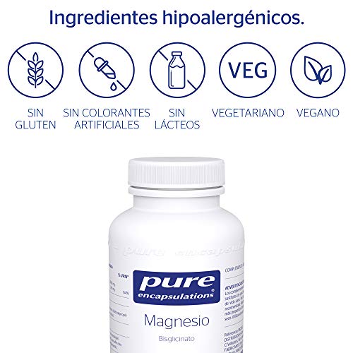 Pure Encapsulations - Magnesio Bisglicinato 120 mg - Suplemento de Magnesio Quelado Altamente Biodisponible para Evitar la Fatiga y Cansancio - 90 Cápsulas Veganas