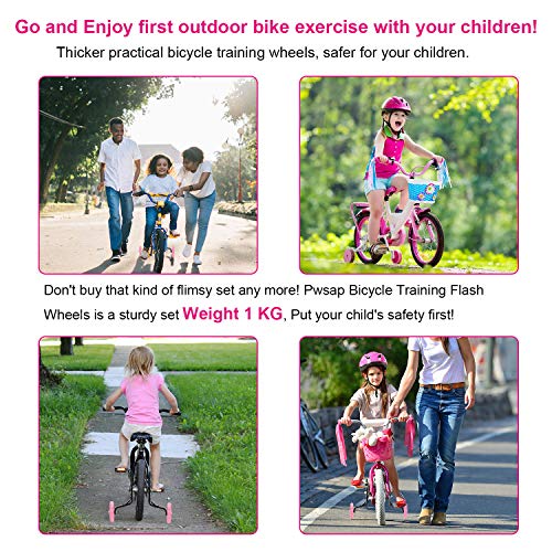 pwsap Niños Entrenamiento Ruedines Accesorio de Bicicleta Universal, Destello Bicicleta Estabilizador Ruedas, Bicicleta Infantil Ruedines, Ruedas De Entrenamiento De Bicicleta Riding Equipment Rosado