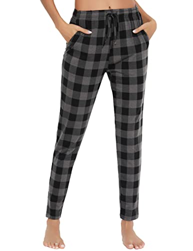 Pyqian Casual Pantalones de Pijama Mujer Largo,Plaid Partes de abajo de pijamas para mujer con Bolsillos