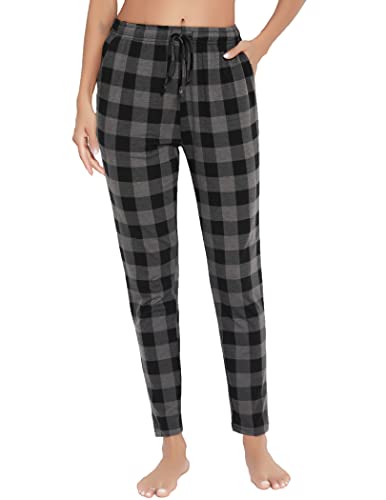 Pyqian Casual Pantalones de Pijama Mujer Largo,Plaid Partes de abajo de pijamas para mujer con Bolsillos