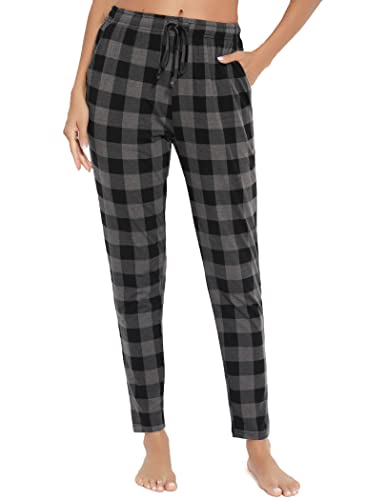 Pyqian Casual Pantalones de Pijama Mujer Largo,Plaid Partes de abajo de pijamas para mujer con Bolsillos