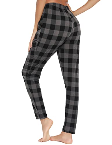 Pyqian Casual Pantalones de Pijama Mujer Largo,Plaid Partes de abajo de pijamas para mujer con Bolsillos