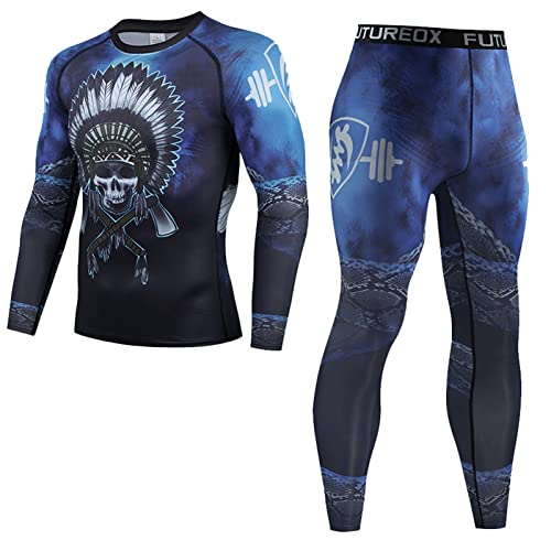 QETUOA Ropa Deportiva para Hombre, Traje De Compresión, Secado Rápido, Que Absorbe La Humedad, Entrenamiento, Traje, Camisa Correr, Medias Deportivas Manga Larga (M,F)