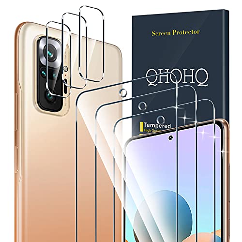 QHOHQ 3 Piezas Protector de Pantalla para Xiaomi Redmi Note 10 Pro/Note 10 Pro MAX con 3 Piezas Protector de Lente de Cámara,Cristal Templado Membrana,Anti-Arañazos - Sin Burbujas - Fácil de Instalar