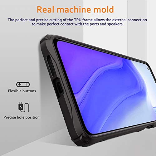 QHOHQ Funda para Xiaomi Mi 10T/10T Pro 5G con 2 Pack Protector de Pantalla,[360° Giratorio Soporte] [5X Grado Militar Anti-caída Protección],Espalda Transparente Rígida para PC,Bordes TPU Suave-Negro