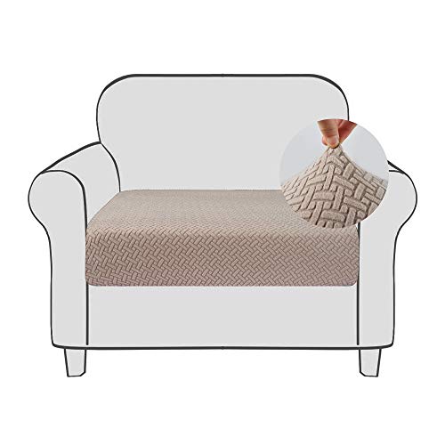 Qishare Funda de cojín para sofá Funda elástica para asiento de sofá Funda protectora con fondo elástico Lavable Fundas de cojín de sillón universales súper suaves(Caqui, 1)