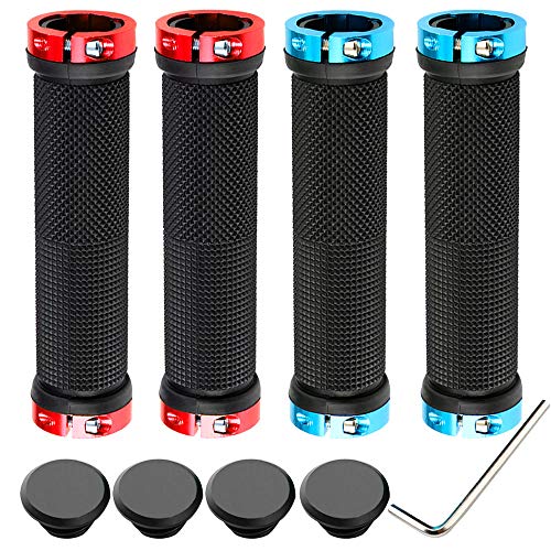 QitinDasen 2 Pares Premium Puños Bicicleta, Puños Manillar Antideslizante Ergonomicos, Empuñadura BMX, Puños MTB, Protector Manillar Bicicleta, para Mango de Diámetro 22mm (Azul + Rojo)