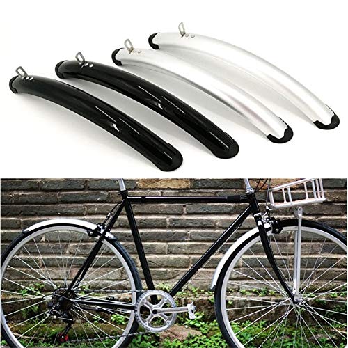 Qivor 700C Camino de la Bicicleta Delantera del Guardabarros Trasero Retro Bicicleta Fija del Engranaje de la Bici de la Bicicleta Fender práctica de Piezas de Plata Negro (Color : Black 1pair)