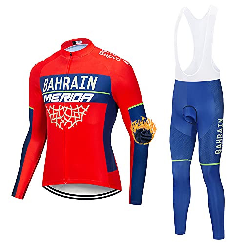 QPROX Conjunto de Maillot de Ciclismo Para Hombre con Acolchado de Asiento 3D Babero de Manga Larga Ciclismo Transpirable Elástico Secado Rápido Maillot de Ciclismo MTB Jogging