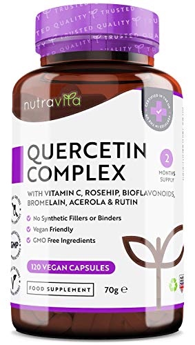 Quercetina 500 Mg Con Bromelina Y Vitamina C - 120 Cápsulas Veganas - Para Apoyo Inmunológico - Mezclado Con Rosa Mosqueta, Bioflavonoides, Acerola Y Rutina