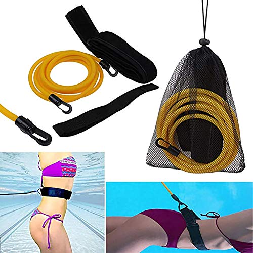 Queta Cinturón de Entrenamiento de natación Cuerda Piscina Nadar Adjustable Cinturón de Resistencia Estacionario para Natación (Amarillo)