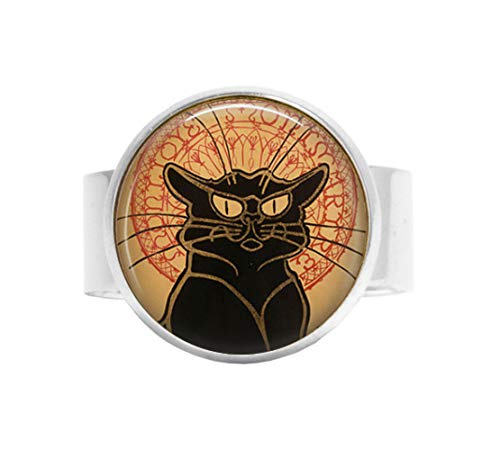 qws Le Chat Noir - Montmatre Paris - Anillo ajustable Belle Epoque - Joyería para amantes de los gatos - Joyería para gatos negros