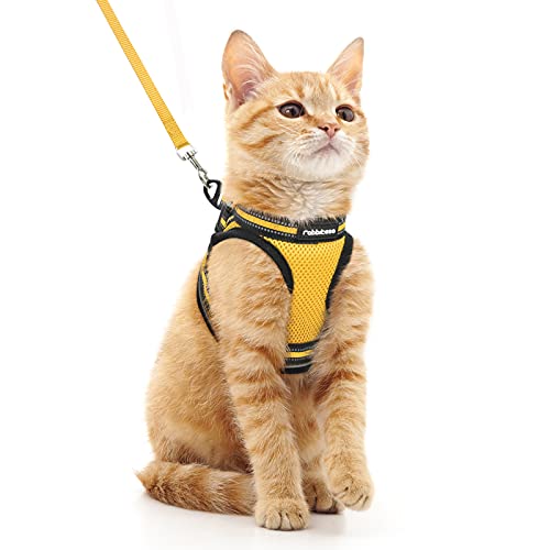 rabbitgoo Arnes Gatos y Correa 150cm Chaleco Ajustable Antitirones Reflectante Cómodo Correa Mágica para Fácil de Poner y Quitar para Paseo Diario Arnes para Perro Pequeño Conejos Gatos M Amarillo