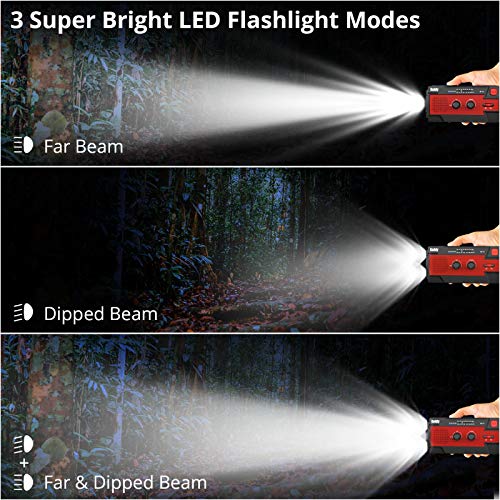 Raddy SW3 Radio Solar de Emergencia Am-FM Radio Dinamo de Carga Manual con batería de 4000mAh y Carga Solar con Linterna SOS y Banda de Transporte Reflectante para Camping