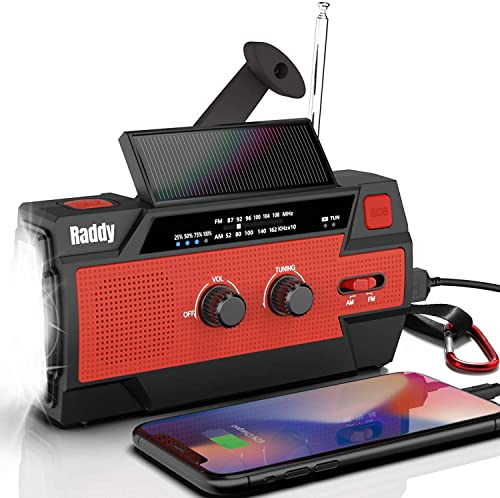 Raddy SW3 Radio Solar de Emergencia Am-FM Radio Dinamo de Carga Manual con batería de 4000mAh y Carga Solar con Linterna SOS y Banda de Transporte Reflectante para Camping