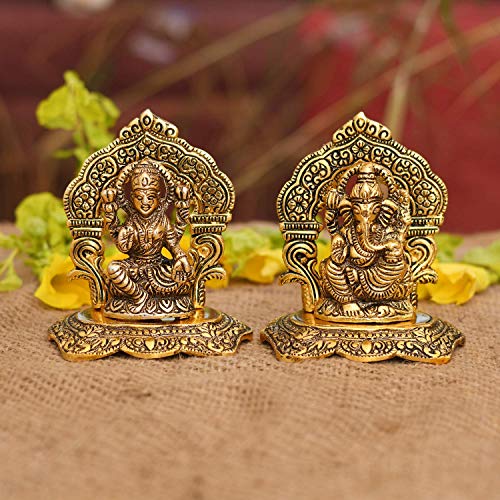 Radhna Laxmi Ganesh Set Idol Showpiece - Metal chapado en oro Lakshmi Ganesha Ídolos para regalos Diwali Puja - Entrega más rápida por DHL/FedEx