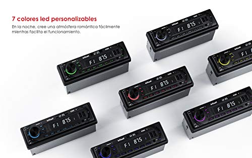 Radio Coche RDS, ieGeek 1DIN Autoradio Bluetooth 5.0 Estéreo, Luz de Botón 7 Colores, 60W X 4 Soporta FM/AM/AUX/MP3/WMA/WAV/USB/SD/Control Remoto, Reloj de visualización, Guardar 30 Emisoras