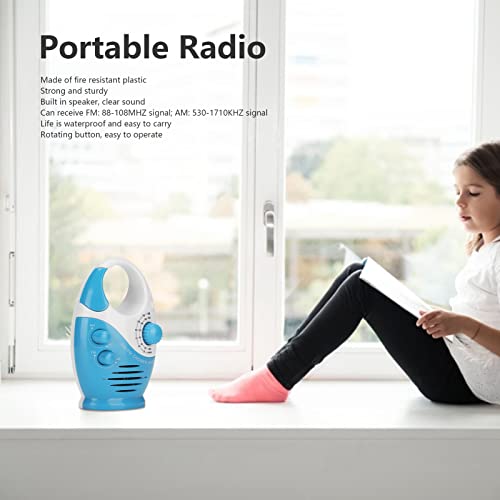 Radio Portátil, Am FM Tipo Gancho, Impermeable, Radio de Ducha de Música para Transmisión con Altavoz para Duchas, Mesitas de Noche Y Garajes (Azul)