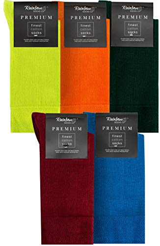 Rainbow Socks - Hombre Elegantes Calcetines Antibacterianos con Iones de Plata - 5 Pares - Limon Amarillo Naranja Botella Verde Rojo Oscuro Azul - Talla 42-43