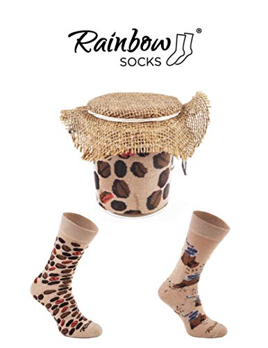Rainbow Socks - Mujer Hombre Cafe en Tarro Calcetines Fantasia - 2 Pares - Granos de Cafe Molinillo de Cafe - Tamaños 41-46