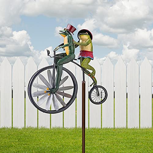 Ranas en una Bicicleta Vintage,Conejitos en Bicicleta Wind Spinner,Mantis en Bicicleta Spinner Pole, Gato y ratón en Motocicleta Metal Jardín Molino de Viento Decoración para Patio Patio Césped Decor