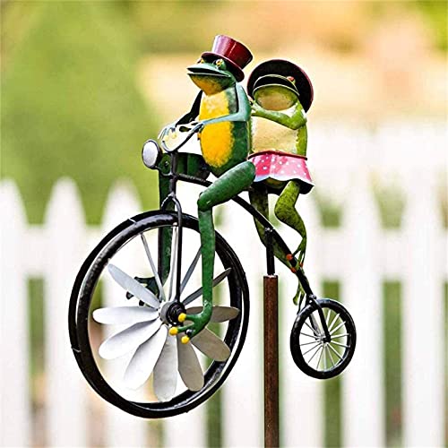 Ranas en una Bicicleta Vintage,Conejitos en Bicicleta Wind Spinner,Mantis en Bicicleta Spinner Pole, Gato y ratón en Motocicleta Metal Jardín Molino de Viento Decoración para Patio Patio Césped Decor