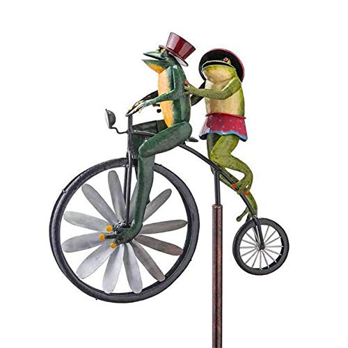 Ranas en una Bicicleta Vintage,Conejitos en Bicicleta Wind Spinner,Mantis en Bicicleta Spinner Pole, Gato y ratón en Motocicleta Metal Jardín Molino de Viento Decoración para Patio Patio Césped Decor
